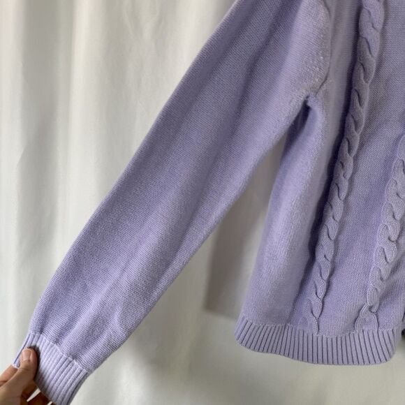 Lands End Cardigan Girls XL 14-16 Purple Cable Knit 100% Cotton Button Front - Picture 4 of 12